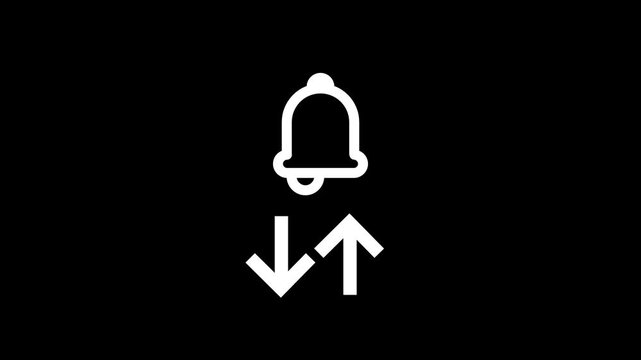 A bell icon with up and down arrows below it representing a notification sync, data transfer alert, bidirectional update signal, or push and pull content delivery status