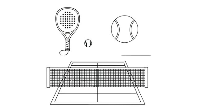 Tennis Court Essentials: An overhead, illustrative view of essential tennis equipment: a racquet, ball, and the net. The graphic emphasizes simplicity and the core components of the sport.