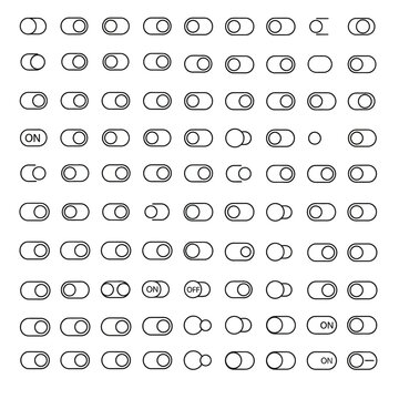 set of 100 minimalist toggle switch icons in various states flat design