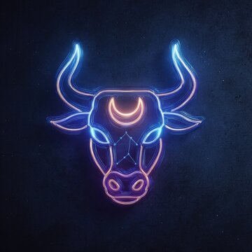 Illuminated outline of a bull with starry accents and crescent moon detail against a dark background