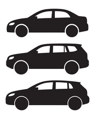 Fototapeta premium Black Car Silhouette Set with Sedan SUV and Hatchback Icons