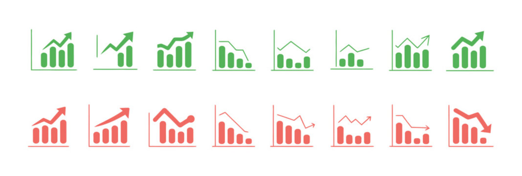 Stock market trend arrows icon vector illustration financial graph up and down movement business investment growth and loss symbol with green and red arrows isolated on white background