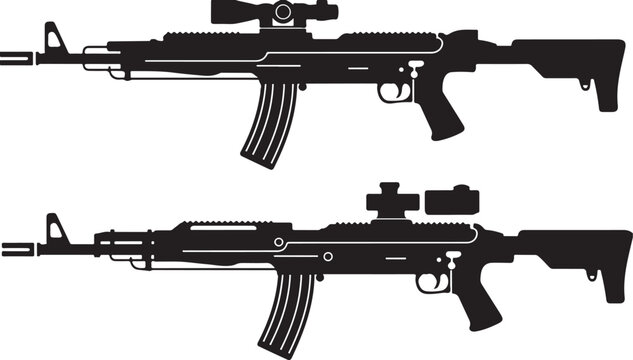 rifle vector illustration pair horizontal silhouettes with scopes mags