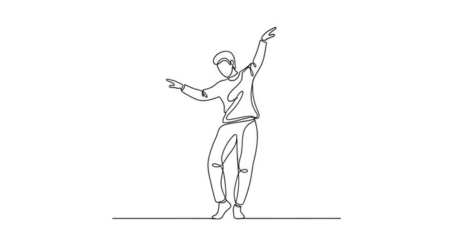 One line drawing of a person dancing, minimalist art, continuous line, dynamic pose