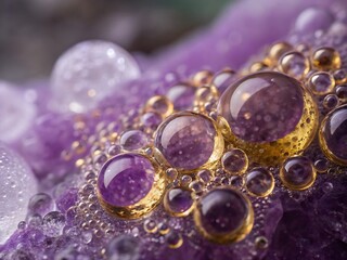 Macro shot of purple bubbles on amethyst geode cluster