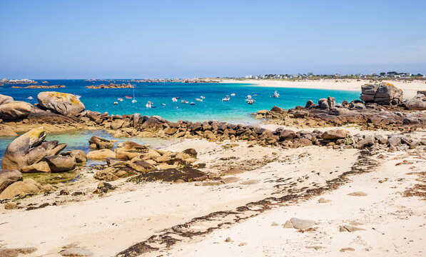 Meneham beach on the coast of Kerlouan in Brittany - France