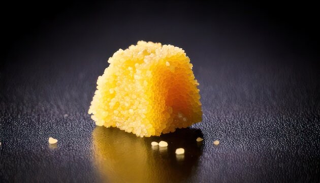 Close-up of a golden cannabis concentrate on a dark surface.