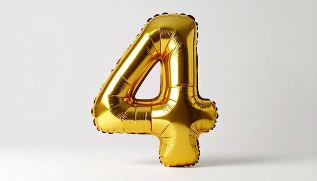 Vibrant gold number four balloon floating, ideal for festive decorations, milestones, and marking significant moments