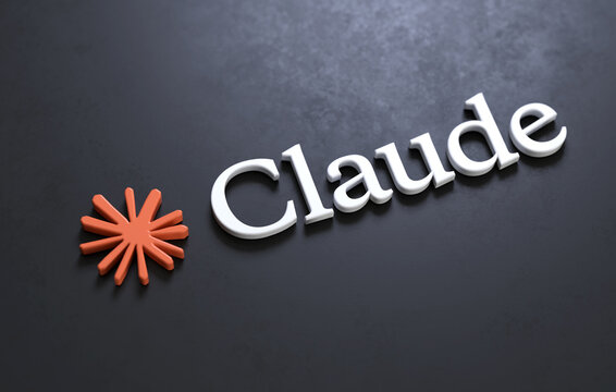 Valencia, Spain - April, 2026: Claude, an artificial intelligence chatbot developed by Anthropic, based on a large language model LLM. Icon and logo isolated on a dark surface, 3D rendering