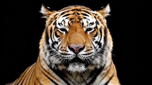 Tiger Closeup Portrait on Black Background.