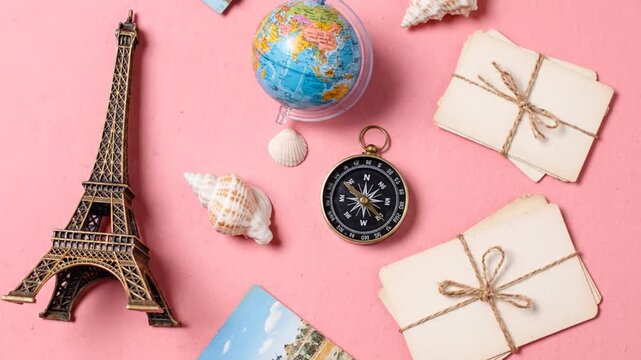 Travel Accessories and Gifts on Pink Background.
