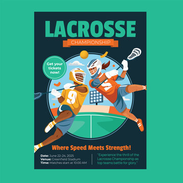 Lacrosse championship poster with players in action and event information layout