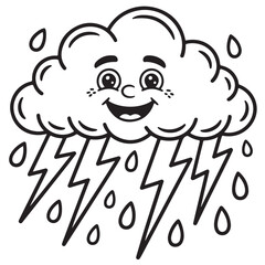 Obraz premium Happy Rain weather Coloring Pages with Black and white vector book page 