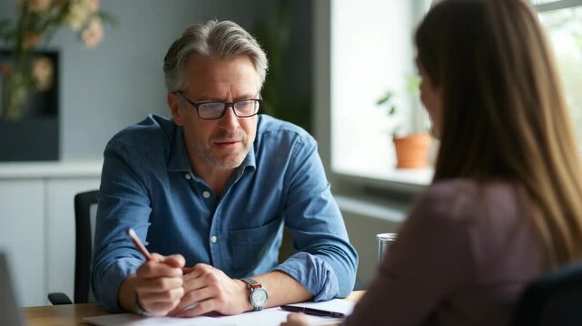 Senior business trainer working with people in office.