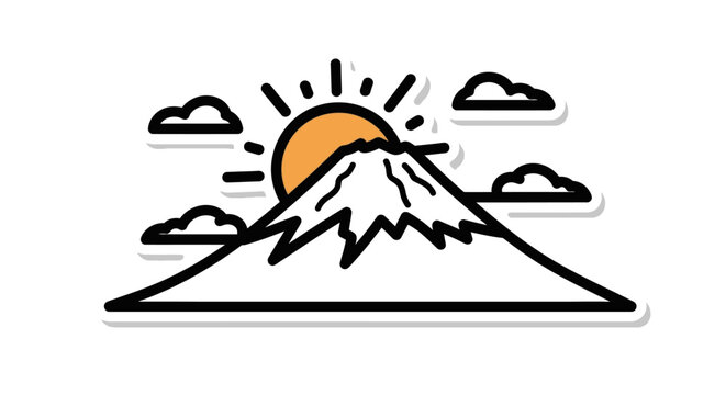 Iconic Mount Fuji Sunrise with Clouds, Stylized Japanese Landscape Illustration, Symbol of Japan and Nature
