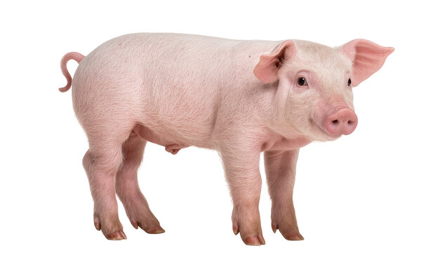Pink piglet standing, isolated on transparent background