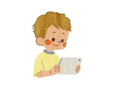 タブレットPCを見ている男の子-ガッシュ