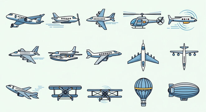 Collection of various aircraft and airships illustrations.