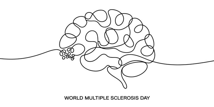 Continuous single line drawing of a human brain representing world multiple sclerosis awareness day Vector, illustration