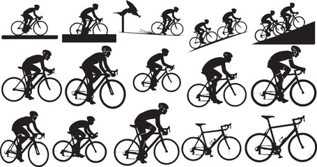 Obraz premium Cycling Silhouettes of Riders in Various Poses and Terrain