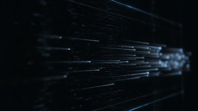 Abstract digital data stream, futuristic technology, blue light lines on black background