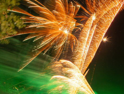 Absrtact fireworks light trails background at night