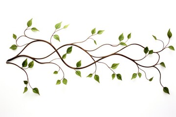 Fototapeta premium Twisted vines with leaf plant wall white background.