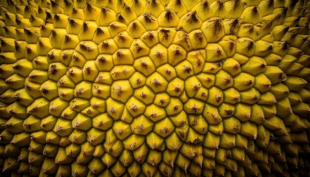 Close-up of a jackfruits textured rind, showcasing its unique and bumpy surface.