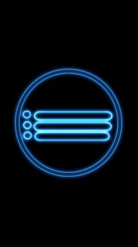 Glowing blue neon icon of a hamburger menu inside a circle on black background, minimalist UI navigation symbol for apps and websites.