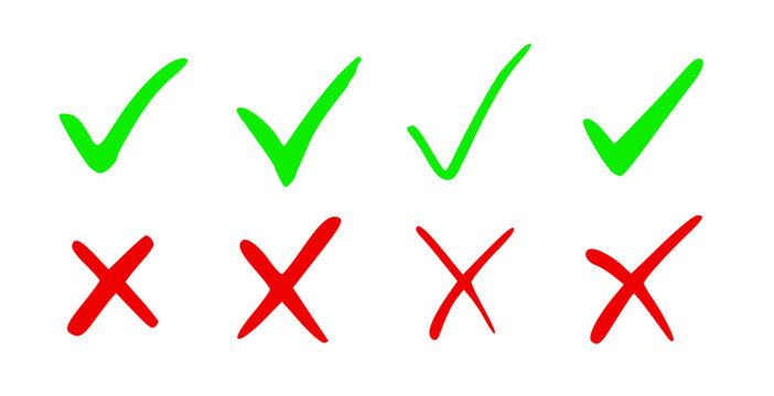 green check red cross icon set hand drawn doodle checkmark collection