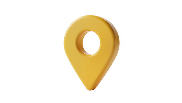 Yellow 3D map pin marker, isolated on transparent background
