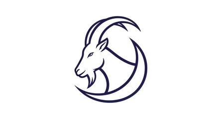 Fototapeta premium Minimalist line art goat head inside a crescent moon vector