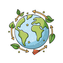 Fototapeta premium Planet Earth surrounded by recycling arrows and green leaves symbolizing environmental protection