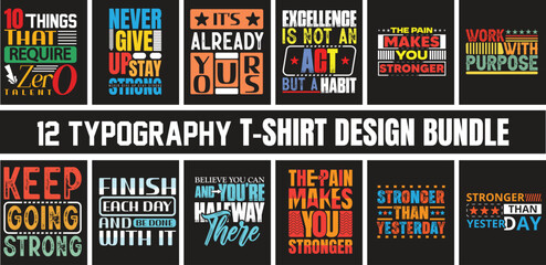 Naklejka premium 12 Motivational Typography T-Shirt Design Bundle– Vibrant Quotes & Phrases, mug, poster, hoodie, tshirt.