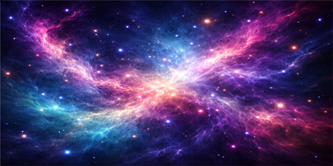 A deep blue abstract universe filled with glowing stars and a bright nebula field across a dark cosmos © Alpha Designs