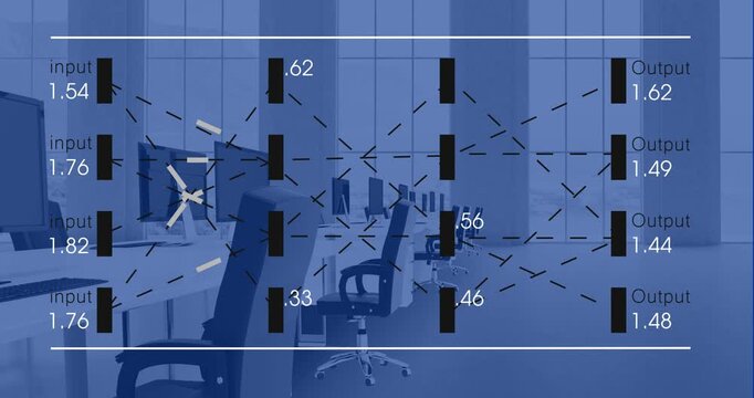 Animation of data processing over work station in office