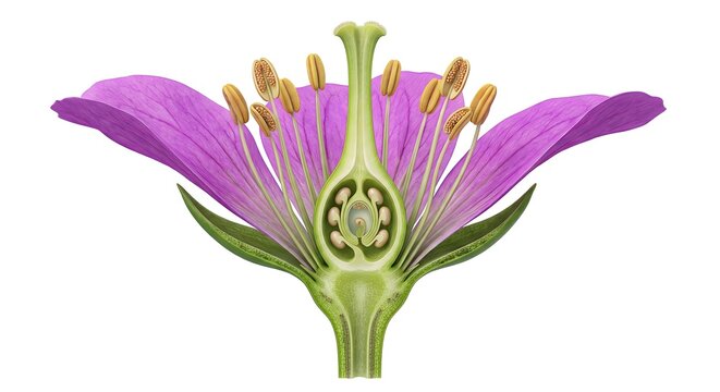 Detailed 3D Cross-Section Anatomy of a Flower Isolated on White Background