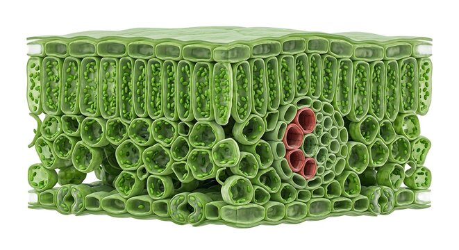 Detailed 3D Render of Plant Leaf Cross-Section Anatomy on White Background