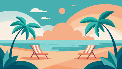 Fototapeta premium Tropical Beach Chairs Relaxation Flat Vector