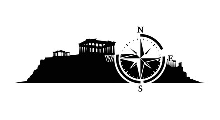 Naklejka premium Black compass with directional letters.
