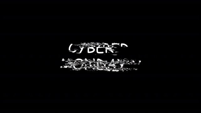 Cyber monday text animation in a glitch effect o Suitable for tech articles, website banners, social media posts, and cybersecurity content in black background in HD animation with alpha channel 