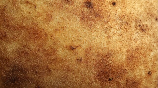 Macro texture of raw potato skin, earthy tones, natural rough surface, small imperfections, high detail, soft even lighting, organic food background