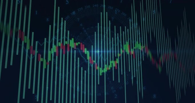 Loop start chart with bars and waveform oscillating, flare sweeping showing market volatility