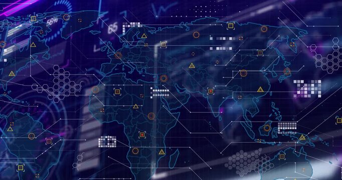 Frames driving global map expanding, filling with data blocks, visualizing connections for tech ops