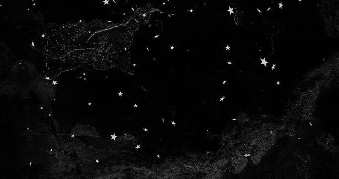 Vertical video: Marble edge pushing stars drifting, clumping then spreading, creating space art