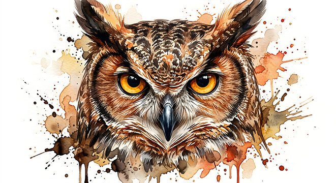 Watercolor Eagle Owl Portrait