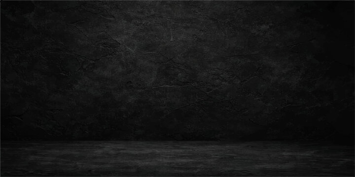 A blank vintage grey concrete wall provides a dark textured grunge film background with a dirty stone pattern and empty copy space for a black chalkboard design