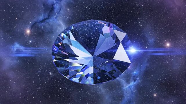 Brilliant Blue Diamond Floating in Cosmic Nebula