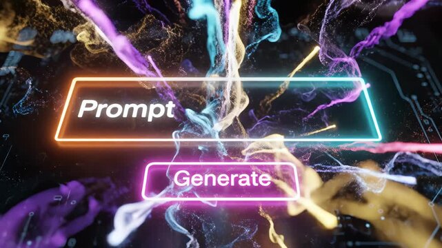 Digital interface with prompt and generate buttons for commercial backgrounds, digital design, and advertising