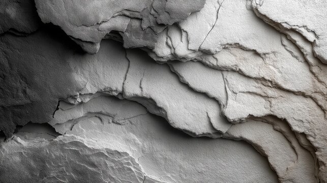 Abstract monochrome stone texture background. Macro view of rough rock surface, sand lines and natural step podium for product presentation. Minimalist brutalist design, geology and nature concept